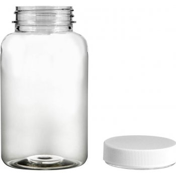 Pilulka Plastová lahvička, lékovka čirá s bílým uzávěrem 300 ml