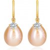 Náušnice Šperky eshop diamantové ve žlutém zlatě lesklý oblouček oválná perla a briliant BT504.88