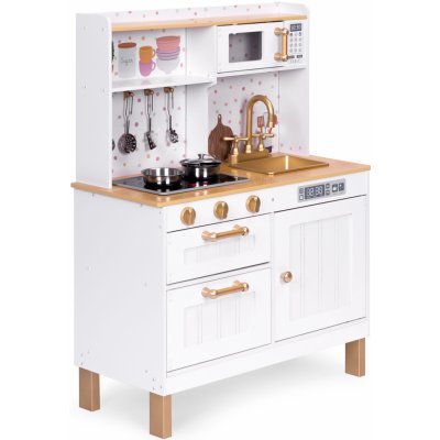 ECOTOYS Dětská kuchyňka se zvuky a LED dřevěné skříňky s velkým otevíráním 7 doplňků – Sleviste.cz