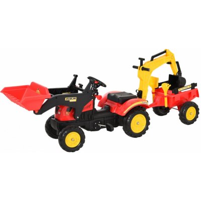 Goleto Šlapací traktor s nakladačem přívěsem a lžící červeno žlutý – Zboží Mobilmania
