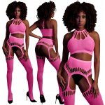 Ouch! Glow in the Dark Two Piece with Crop Top and Stockings Neon Pink – Zboží Dáma