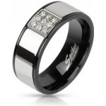 Šperky eshop prsten z oceli stříbrný s černými okraji zirkonový čtverec C20.2 – Zboží Mobilmania