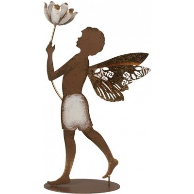 Vánoční rezavá antik dekorace anděl s květinou - 20*8*36 cm - Clayre & Eef – Hledejceny.cz