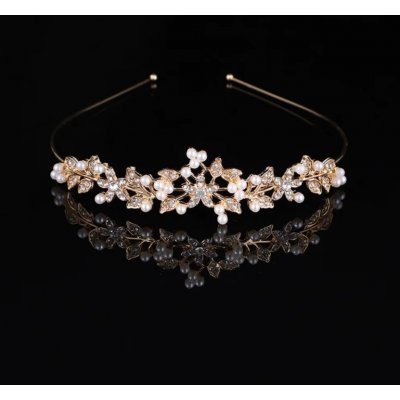 B-Top svatební korunka s květinovým motivem a perlami zlatá – Sleviste.cz