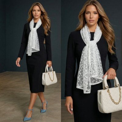 Classic Scarf vyšívaná šála krajka bílá – Hledejceny.cz