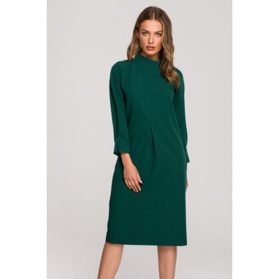 S318 Relaxed fit dress with high collar zelená – Zbozi.Blesk.cz