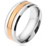 Šperky eshop ocelový prsten zlatý a dva stříbrné pásy zešikmené okraje BB16.11