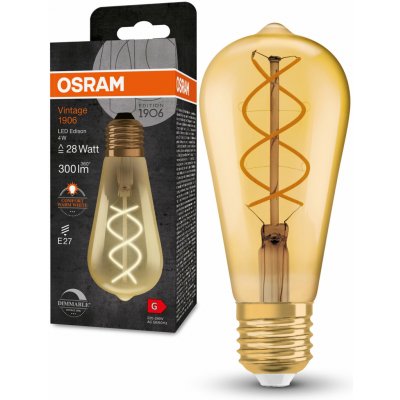 LED žárovka Vintage 1906 E27 Osram 4W 25W teplá bílá 2000K Retro Filament Gold Edison stmívatelná – Sleviste.cz