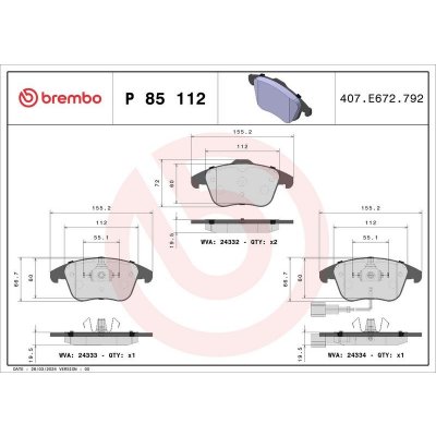 BREMBO P 85 112 Sada brzdových destiček, kotoučová brzda (P85112) | Zboží Auto