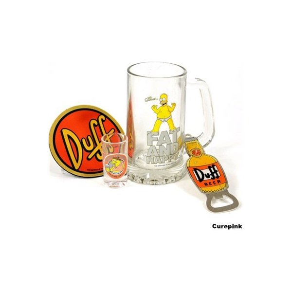 Sklenička CurePink Dárkový set Simpsons: sklenice štamprle tácek otvírák 325151 500ml