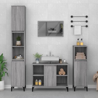 vidaXL 3dílný set koupelnového nábytku šedý sonoma kompozitní dřevo – Zboží Mobilmania