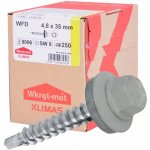 Samořezný střešní farmářský šroub KLIMAS 4,8 x 35 SW8 RAL 9006 Bílý hliník s podložkou EPDM (250 ks/bal) – HobbyKompas.cz