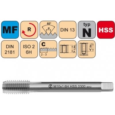 NÁSTROJE CZ Sadový závitník /CZZ0300/ M12x1,5 ISO2 HSS DIN 2181 Závit: M12x1.5-III č.3 – Sleviste.cz