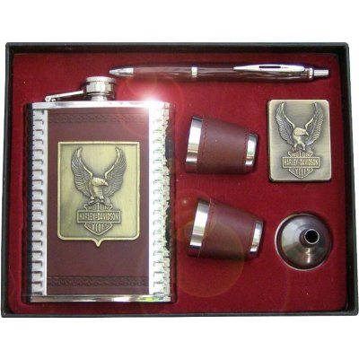 Dárková sada Harley Davidson . Kůže nerez. Placatka pero zapalovač – Zboží Dáma