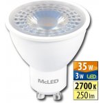 McLED LED žárovka 3 W, GU10, 2700 K, PAR16, CRI 80, vyzař. úhel 38 °, 250 lm, PF 0,4, 31 mA – Zbozi.Blesk.cz