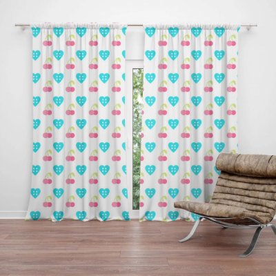 Závěsy Třešně a srdce: 2 ks - 140x250 cm - Sablio – Hledejceny.cz