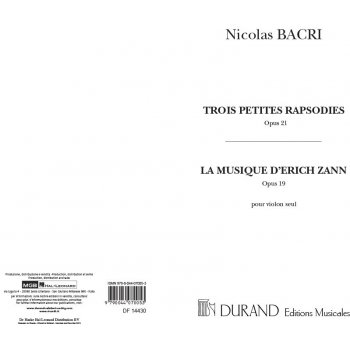 Editions Durand Noty pro housle Trois Petites Rapsodies, Opus 21