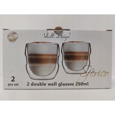 VIALLI DESIGN Sferico szklanki do kawy i herbaty z podwójnymi ściankami szklane 2 x 250 ml