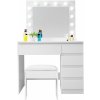 Aga Toaletní stolek se zrcadlem a osvětlením + taburet MRDT10-MW matný bílý