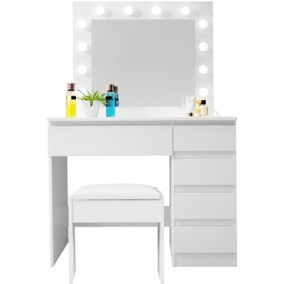 Aga Toaletní stolek se zrcadlem a osvětlením + taburet MRDT10-MW matný bílý – Zboží Mobilmania