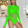 Dámské erotické body Bdsm-Bondage-Shop Sexy síťované body s dlouhými rukávy Zelená hrášková K091
