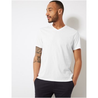 Marks & Spencer tričko z čisté bavlny výstřihem do V bílá – Zboží Mobilmania