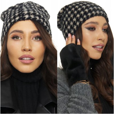 Fashionweek zimní čepice z pletené kožešiny z alpaky s potiskem KAROL04 NRODEL:1