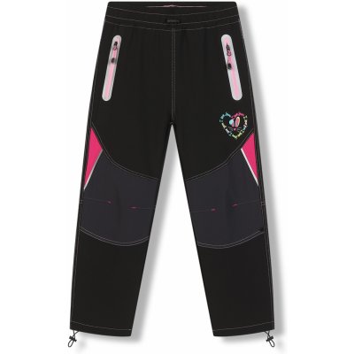 Kugo Dívčí softshellové kalhoty černá růžové zipy Černá – Sleviste.cz