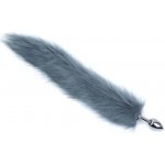 EasyToys Fox Tail Plug no.5 stříbrný anální kolík s šedivým liščím ocasem – Zboží Dáma