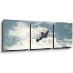 Obraz s hodinami 3D třídílný - 150 x 50 cm - Fighter plane on cloudy sky Bojové letadlo na zatažené obloze – Zbozi.Blesk.cz