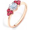 Prsteny Savicky zásnubní prsten Fairytale růžové zlato bílý safír rubíny PI R FAIR64
