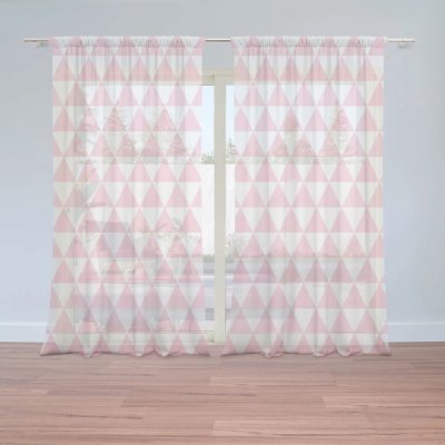Sablio Záclony Růžové a bílé trojúhelníky: 2ks 150x250cm – Hledejceny.cz