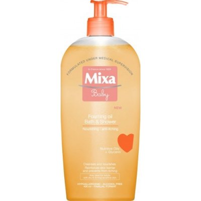 MIXA Baby pěnivý olej pro děti do sprchy i do koupele, 400ml - Pečující pěnivý olej pro děti
