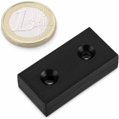 Neodymový magnet kvádr 39 × 19 × 10 mm, černý, vodotěsný plast, 2 otvory M4, síla 13 kg – Hledejceny.cz