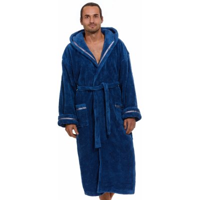 modrý župan pro muže s kapucí huňatý – Zboží Dáma