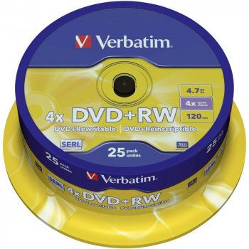 Verbatim DVD+RW 4,7GB 4x, SERL, cakebox, 25ks (43489)