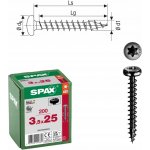 Šrouby do dřeva SPAX 3,5x25 mm, plný závit, talířová hlava, černé, 200 ks – Hledejceny.cz