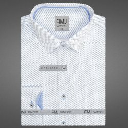 AMJ pánská košile bavlněná dlouhý rukáv regular fit světle a tmavě modré vlnky VDBR1240 bílá
