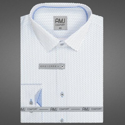 AMJ pánská košile bavlněná dlouhý rukáv regular fit světle a tmavě modré vlnky VDBR1240 bílá – Zboží Mobilmania