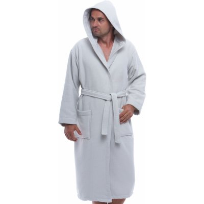 Luxusní pánský župan s kapucí kostkované piké zvenku 1ZF3072 šedá – Zboží Dáma