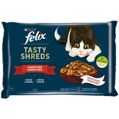 Felix Tasty Shreds s hovězím a kuřetem ve šťávě 4 x 80 g – Zboží Mobilmania