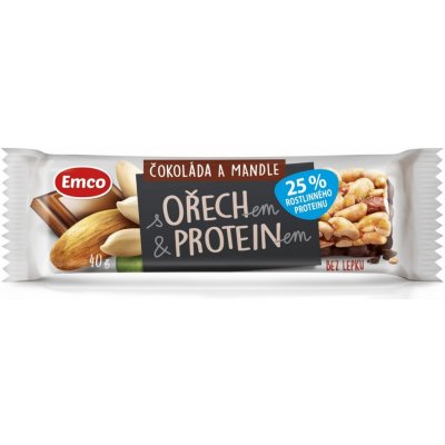 Emco Tyčinka s ořechem a proteinem čokoláda a mandle 40 g – Zbozi.Blesk.cz
