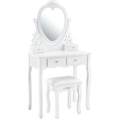 Juskys Toaletní stolek Julia 28124 kosmetický stolek se zrcátkem srdce taburetem a 4 zásuvkami 74 x 40 x 138 cm – Zboží Dáma