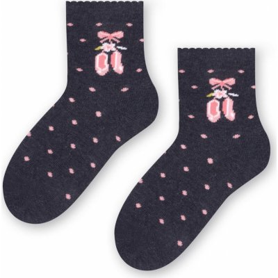 Steven ponožky pro dívky s růžovým motivem art.138 denim melange – Zboží Mobilmania