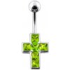 Piercing Šperky4U stříbrný piercing do pupíku křížek světle zelené zirkony BP01015-G