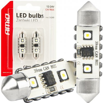 LED žiarovky CANBUS 12SMD Festoon C5W 3838 39mm White 12/24V AMIO-04249 – Hledejceny.cz