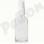 Láhev 50ml: Skleněná, kulatá průhledná, bezbarvá láhev, 50ml - Objem 50ml s rozprašovačem – Hledejceny.cz
