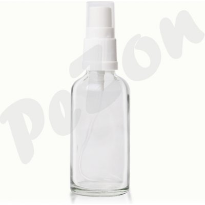 Láhev 50ml: Skleněná, kulatá průhledná, bezbarvá láhev, 50ml - Objem 50ml s rozprašovačem – Hledejceny.cz