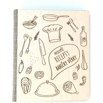 MAJADESIGN Dřevěná kuchařka zápisník na recepty text na přání A4, Čistý