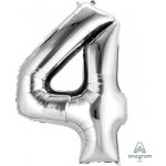 Amscan Balónek fóliový narozeniny číslo 4 stříbrný 86 cm – Sleviste.cz